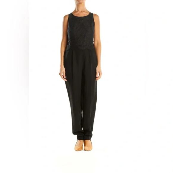 Ann Taylor LOFT Black Floral Lace Sleeveless Tapered Leg Tank Jumpsuit Size 6 - Picture 1 of 6
